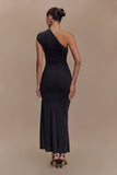 Chloe Peached Jersey One Shoulder Midi Dress Black