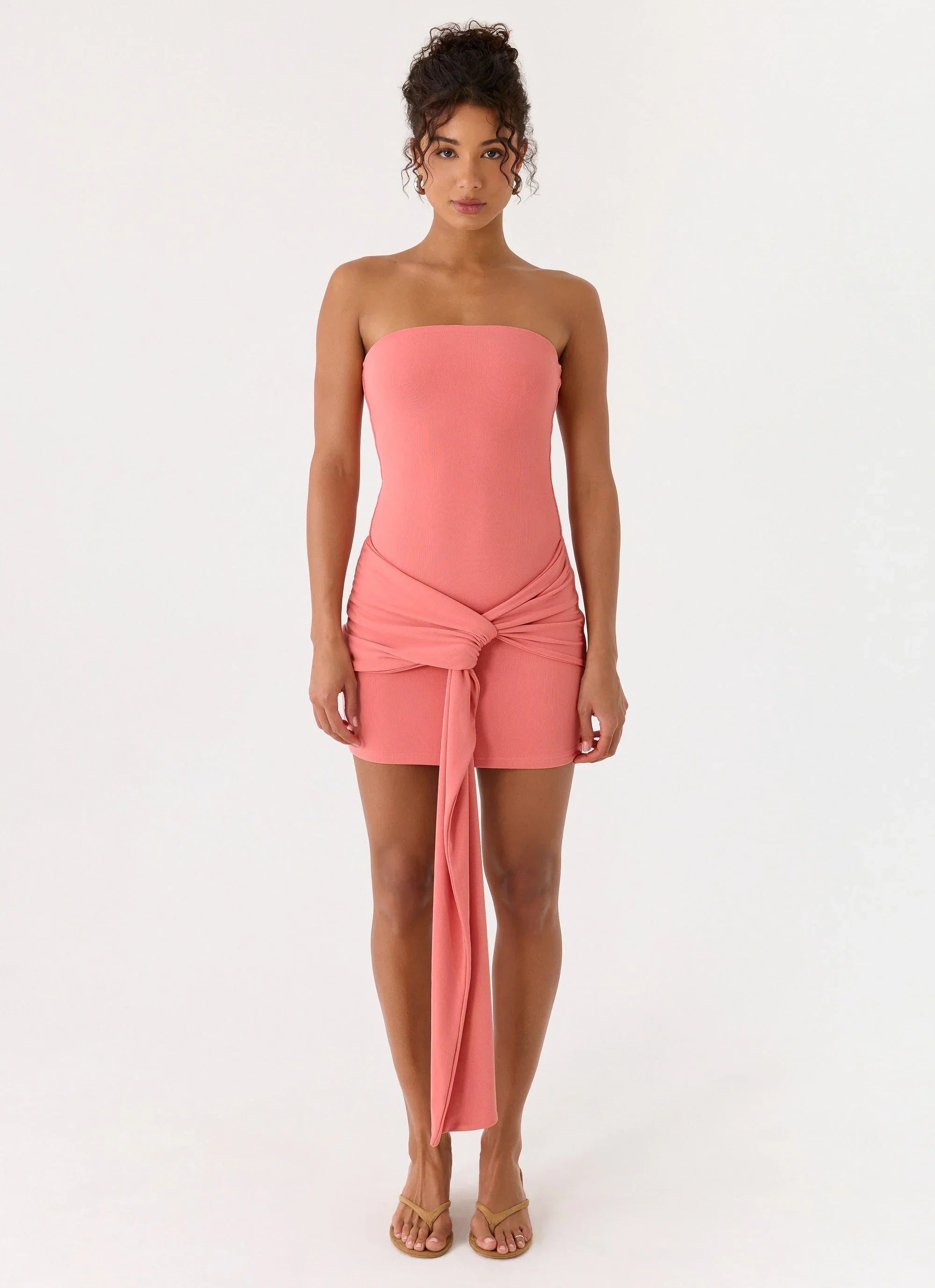 Jiliana Strapless Mini Dress Coral