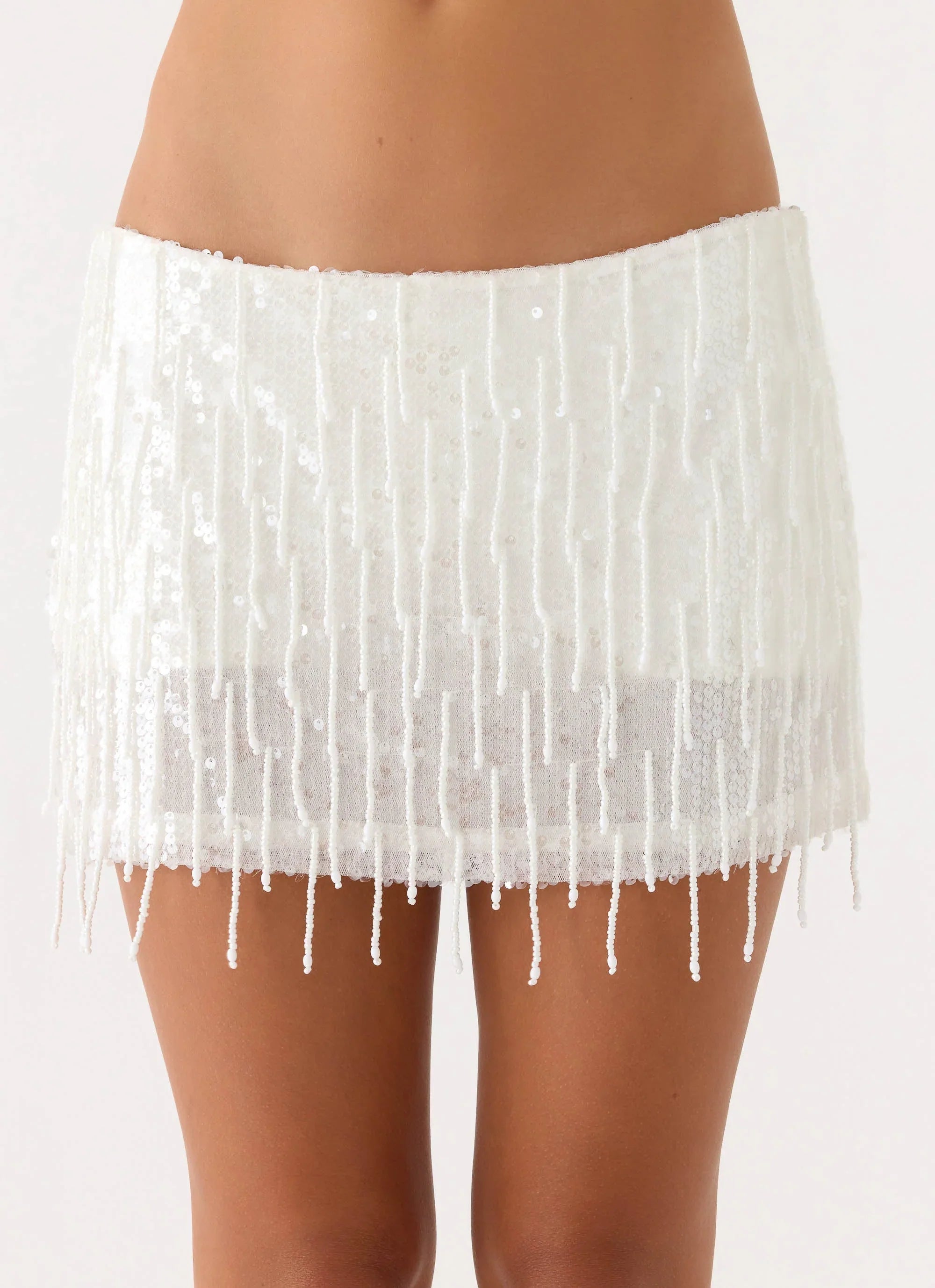 Siren Beaded Sequin Mini Skort White