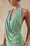 Rosina Sage Halter Neck Draped Maxi Dress With Sash