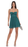 Shimmer Front Twist A line Dress in Teal