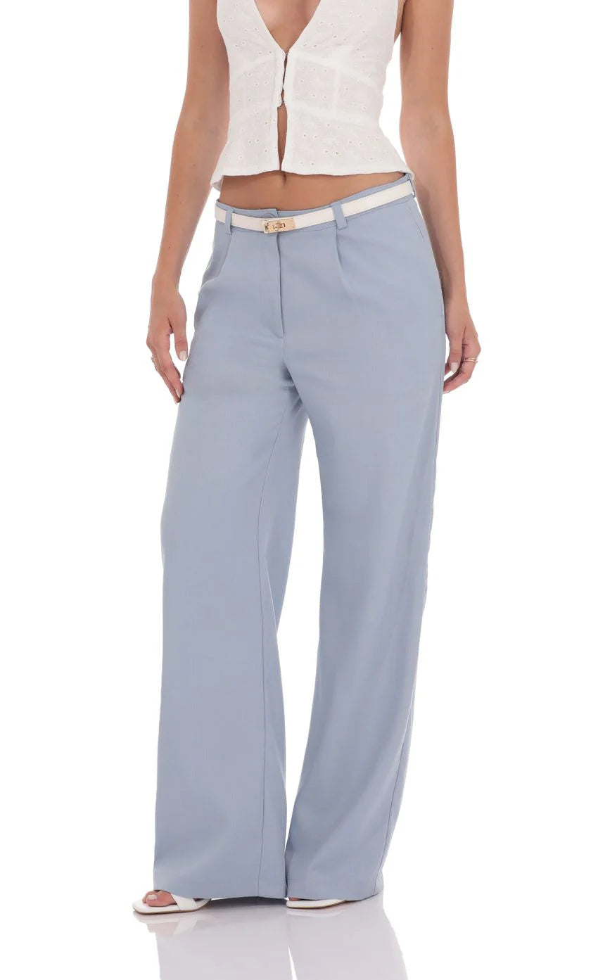 Wide Leg Linen Pants in Sky Blue
