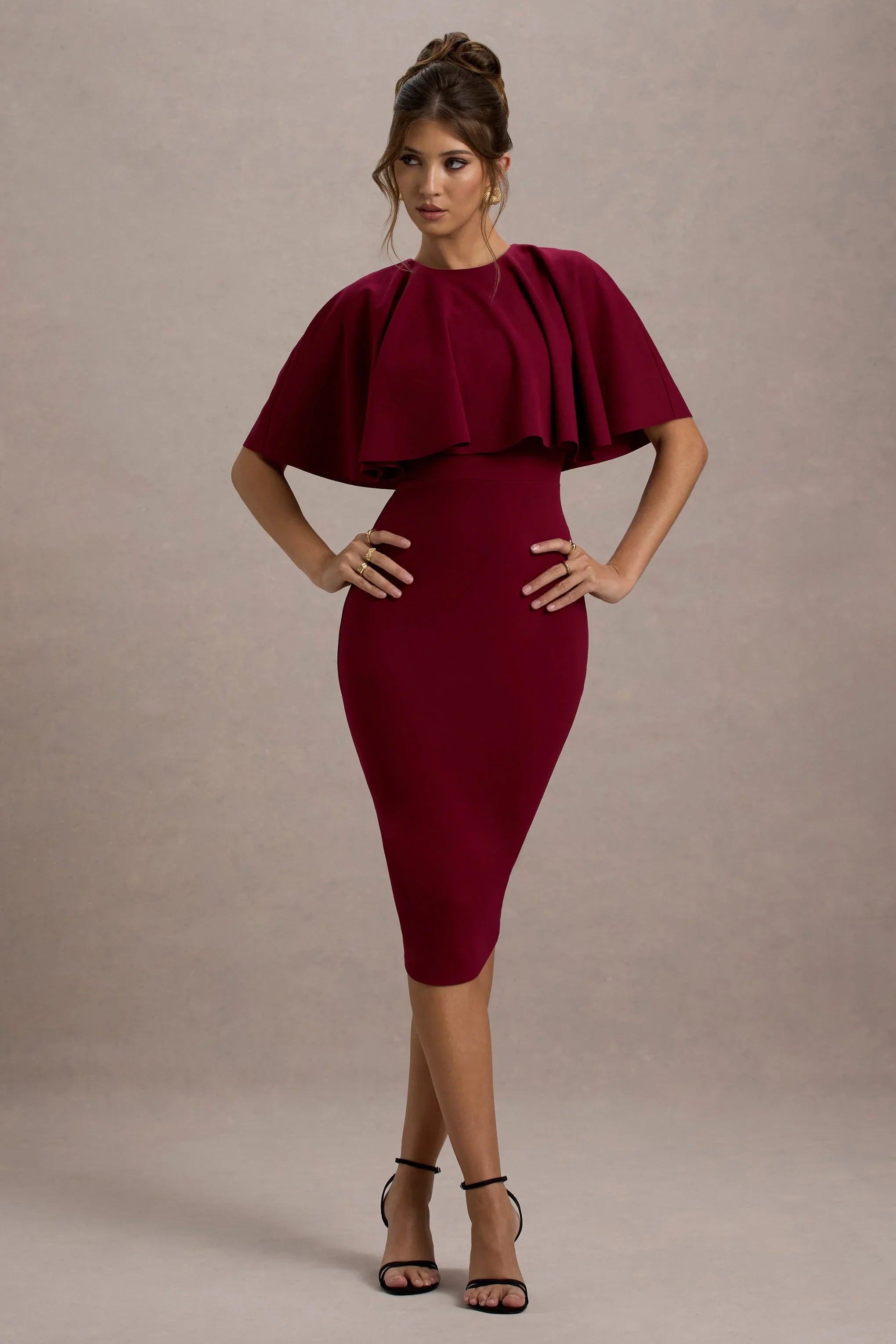 Andorra Berry Bodycon Cape Midi Dress