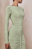 Matilda Light Green Boat Neck Maxi Dress With Ruched Detailing