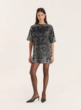 Black Sequin Bow Tie Back Mini Dress