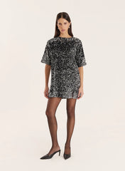 Black Sequin Bow Tie Back Mini Dress