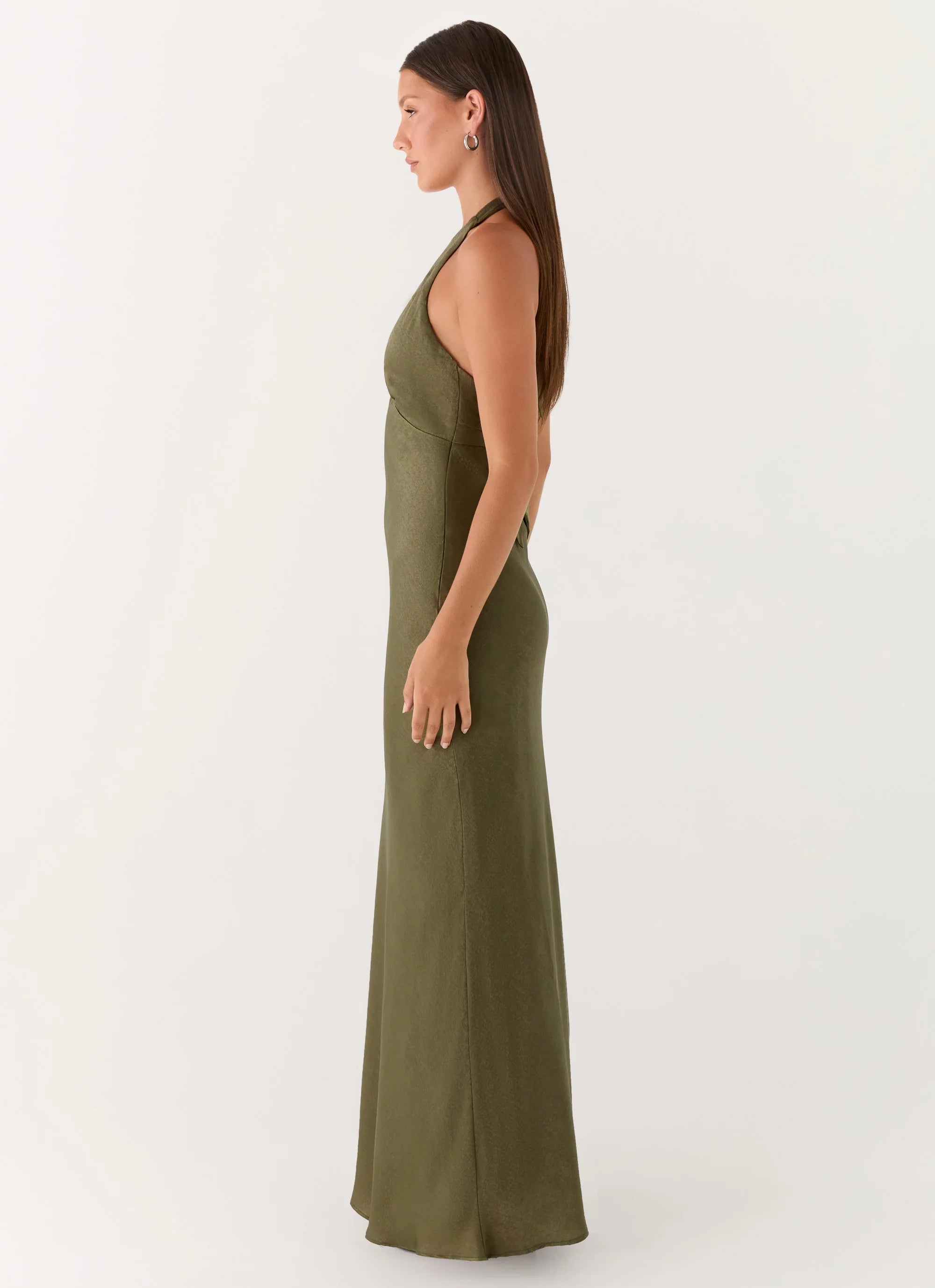 Heavy Hearted Satin Maxi Dress Khaki