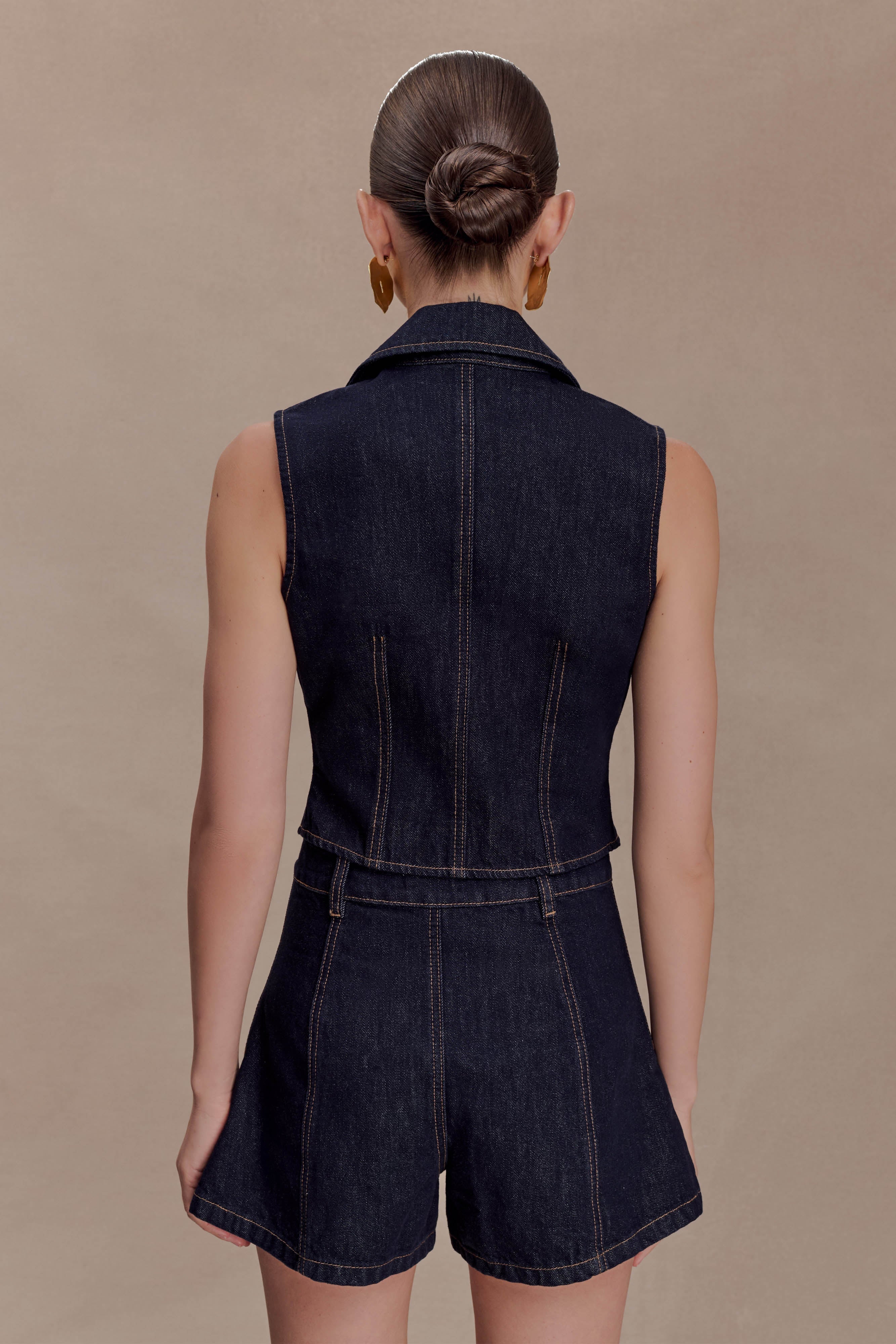Shona Denim Vest With Decorative Buttons Washed Indigo Blue