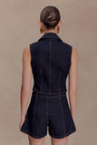 Shona Denim Vest With Decorative Buttons Washed Indigo Blue