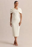 Novalie Cream V Neck Midi Dress With Twist Detail