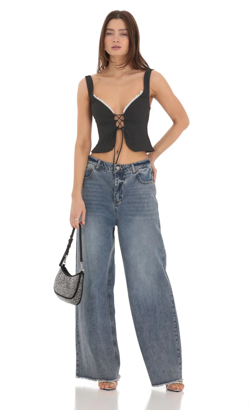 Front Tie Vest Top in Black