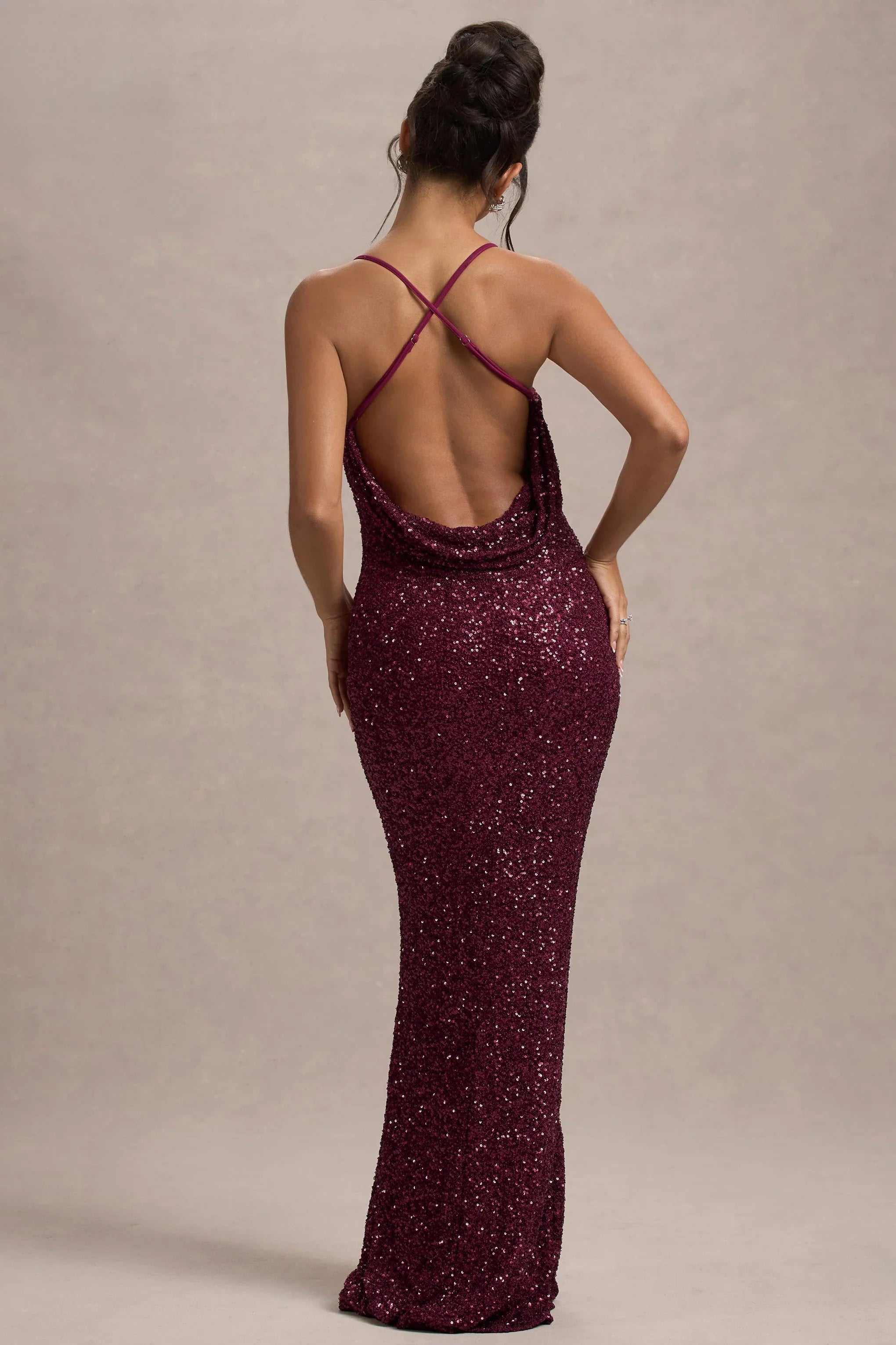 Cosmic Berry Sequin Square Neck Strappy Maxi Dress