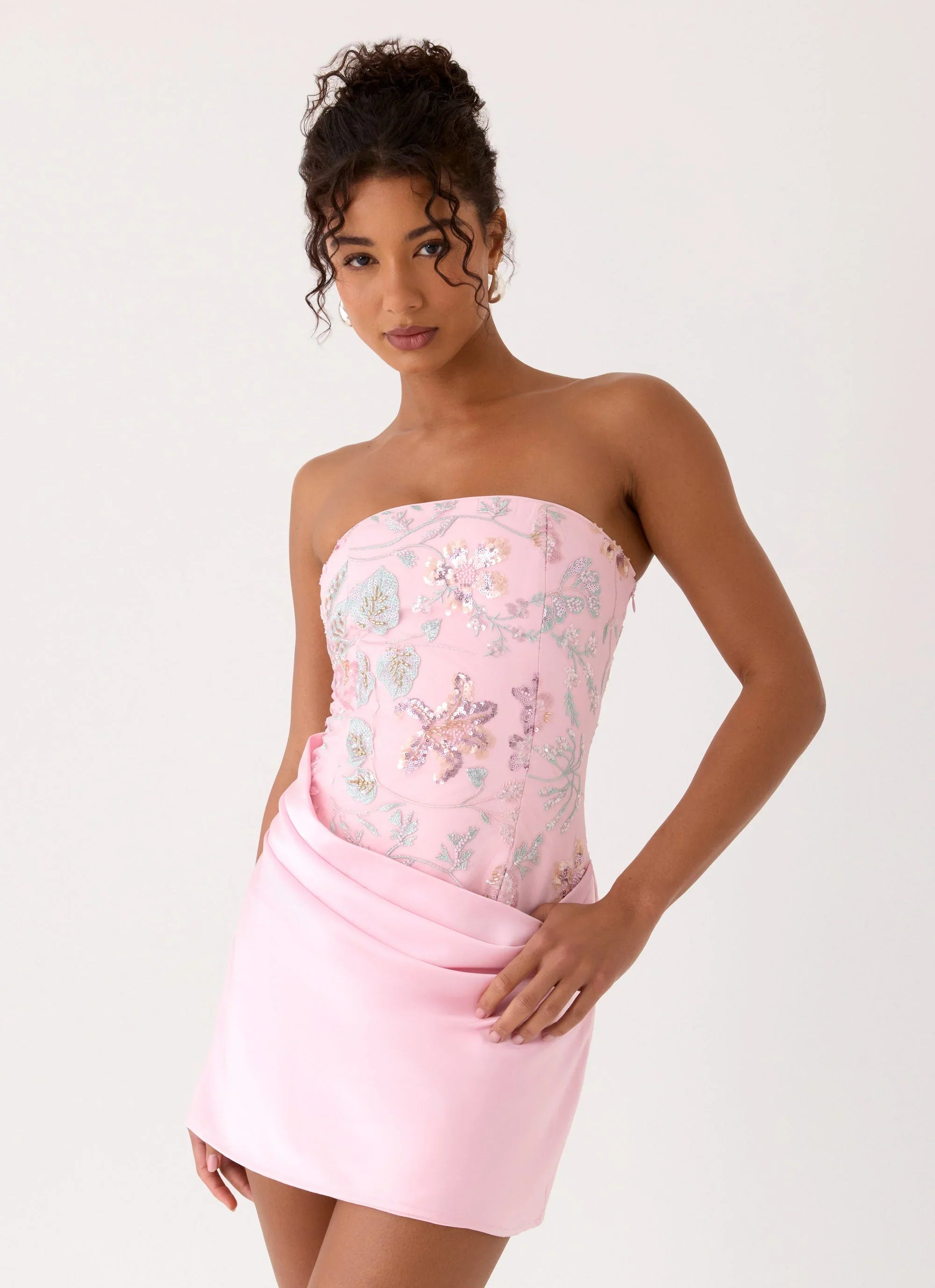 Angelique Beaded Mini Dress Pink Everbloom