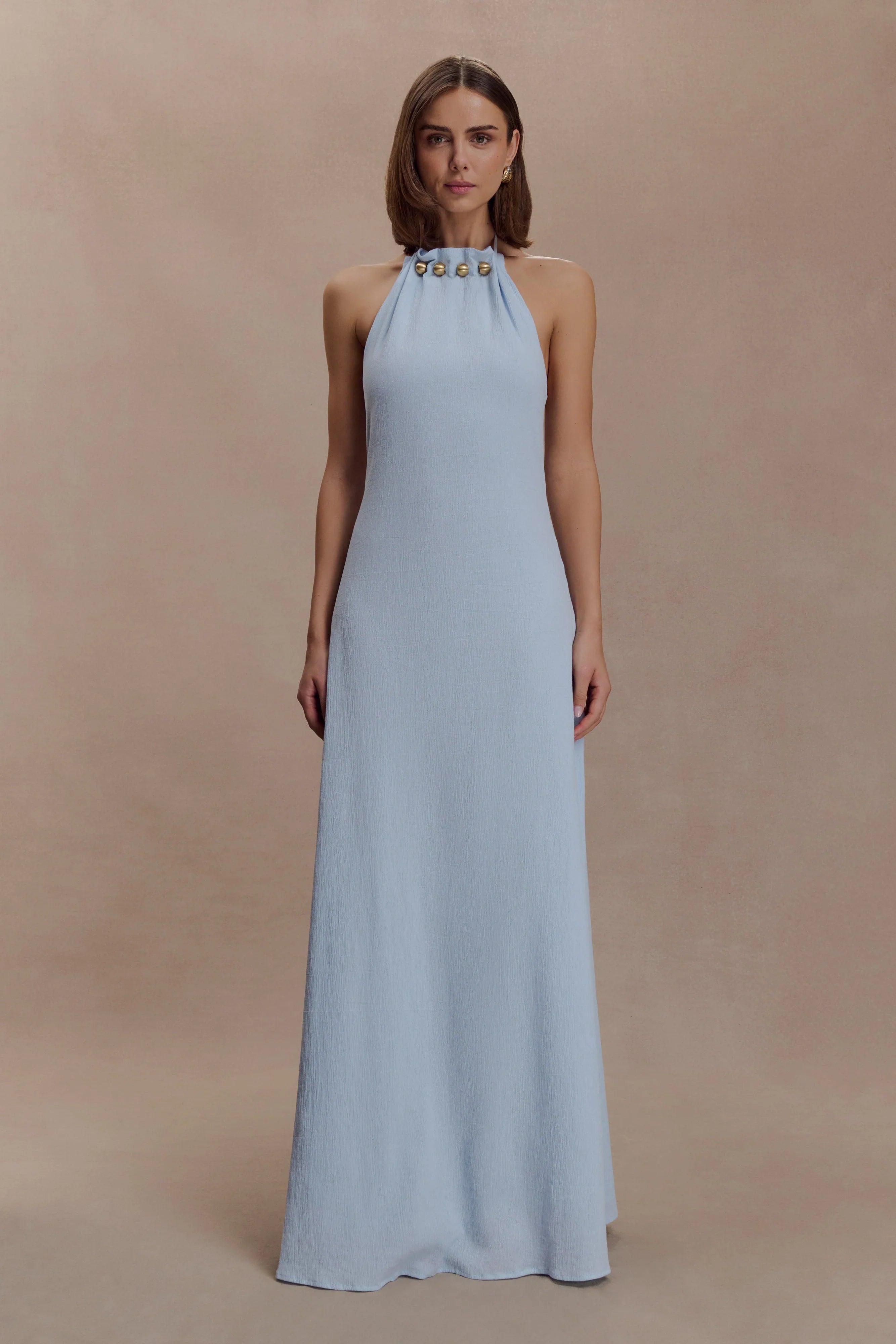 Abeda Cotton Maxi Dress With Hardware Pale Blue