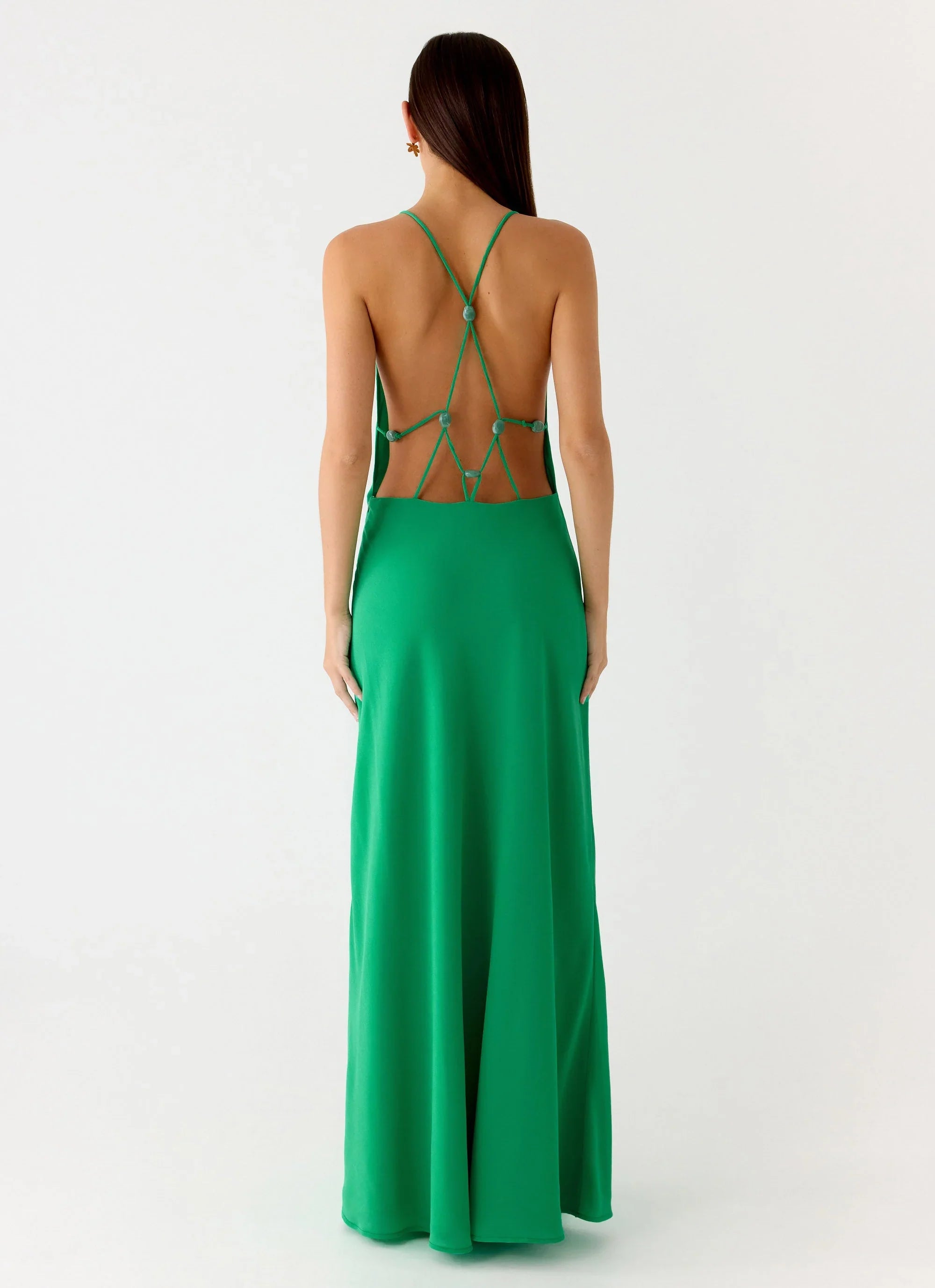 Tropic Muse Beaded Cowl Maxi Dress Green