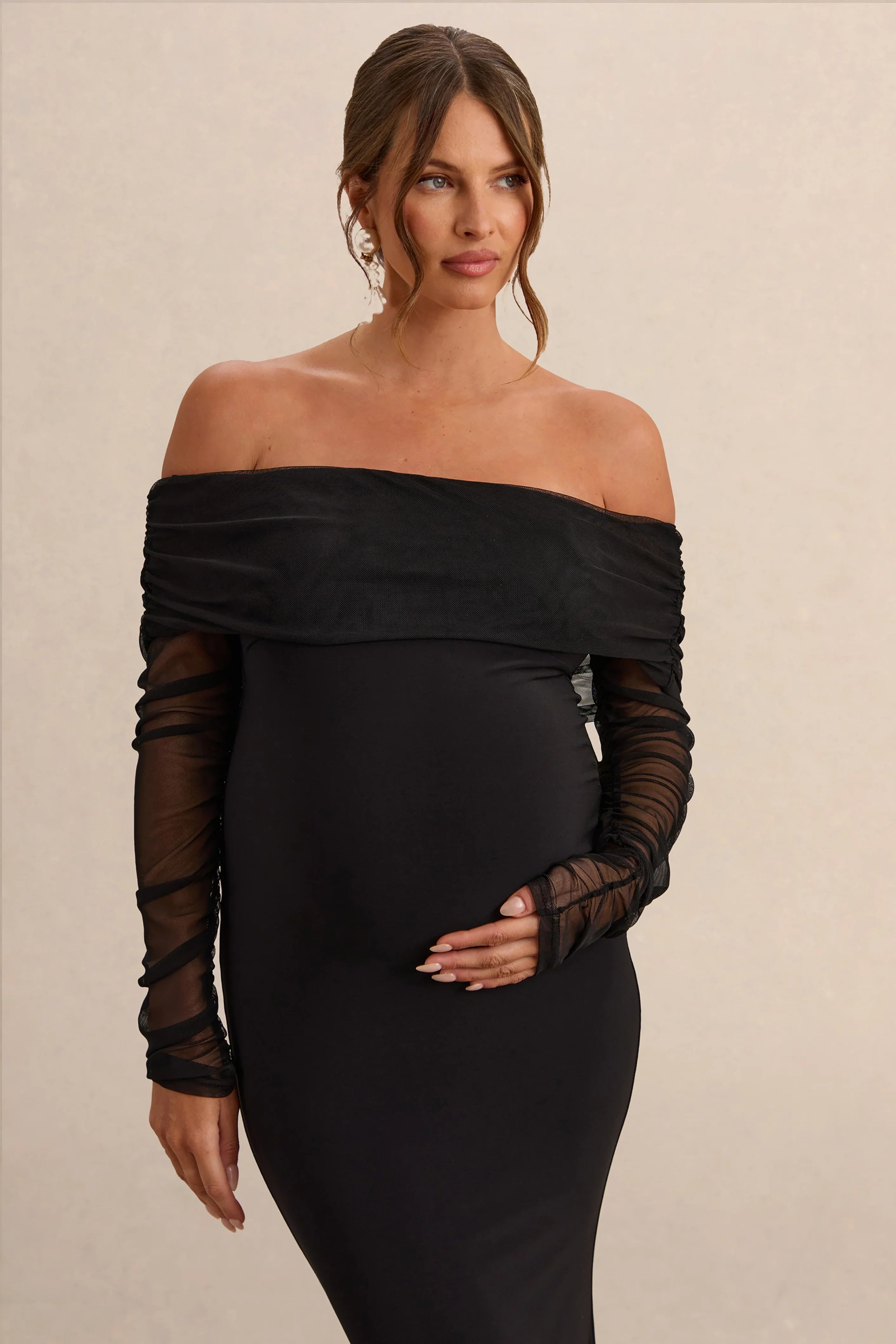 Pretty Perfect Black Maternity Bardot Neck Maxi Dress