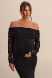 Pretty Perfect Black Maternity Bardot Neck Maxi Dress