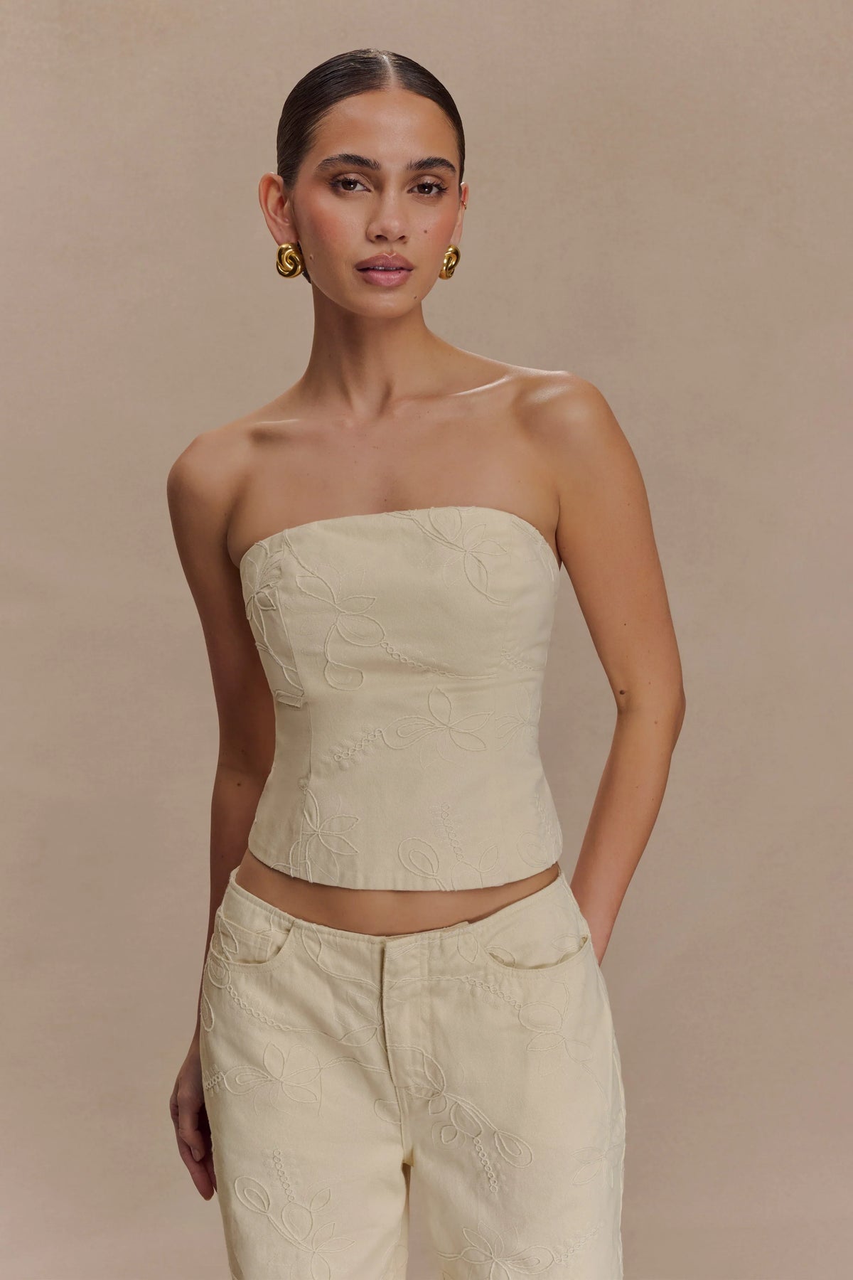 Ebony Embroidered Denim Corset Cream