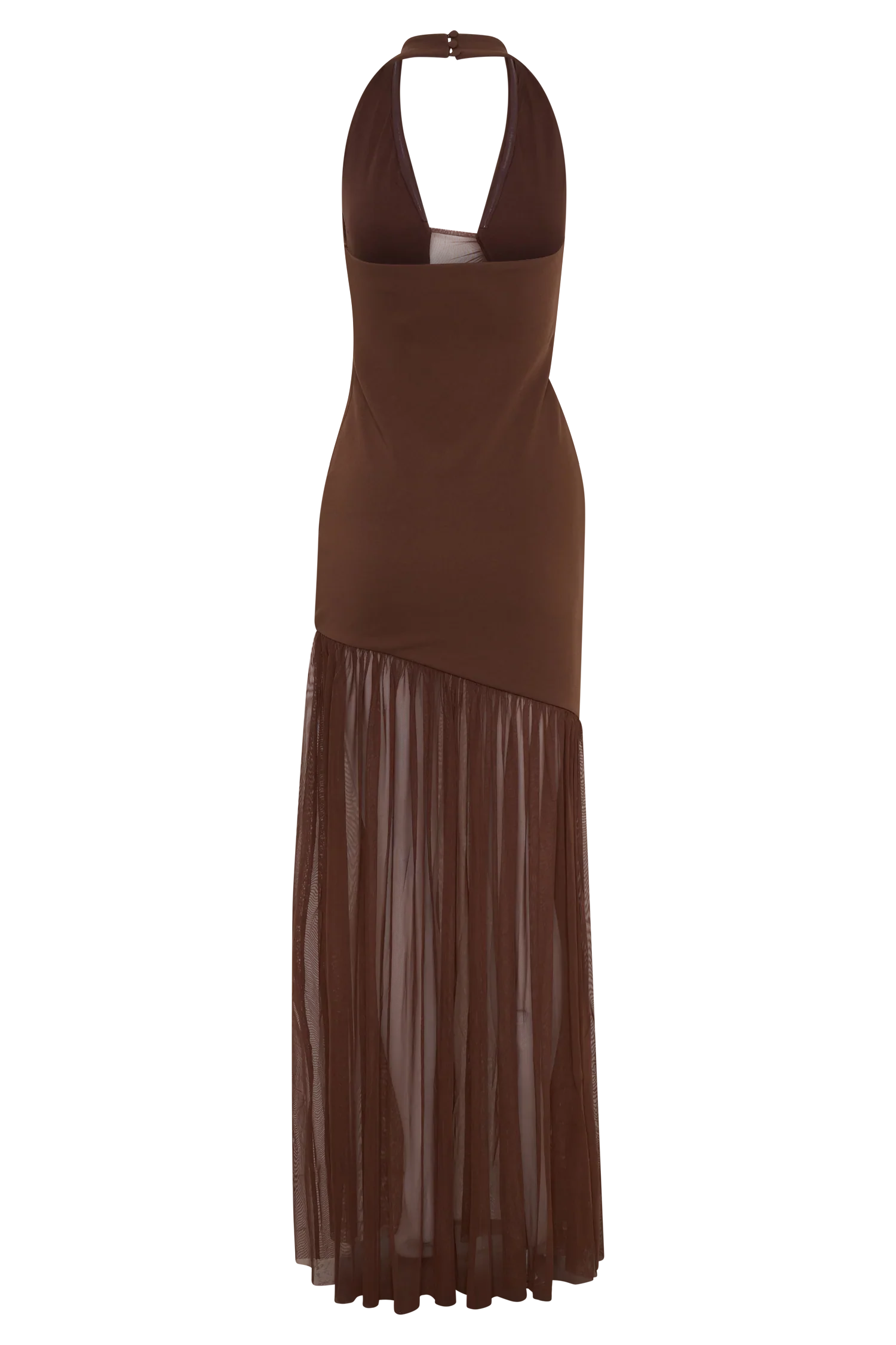 Aubree Crepe And Mesh Maxi Dress Chocolate Mocha