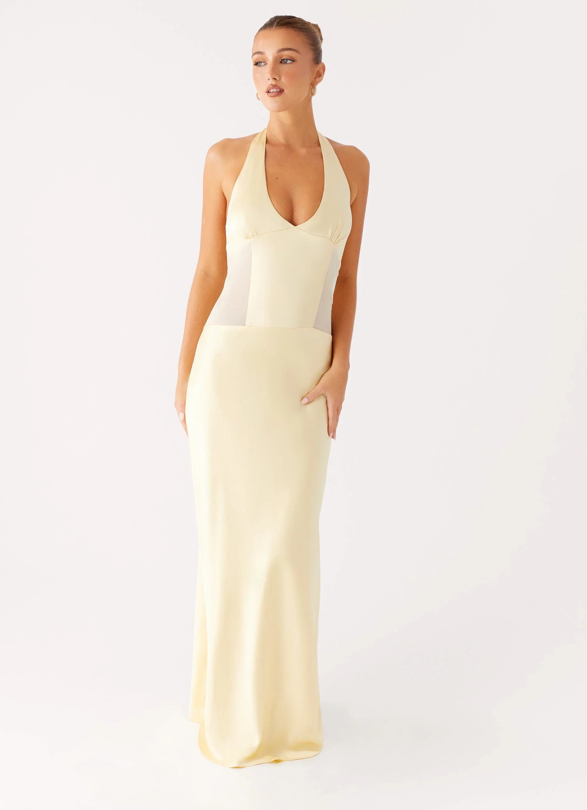Ambre Mesh Panel Maxi Dress Yellow