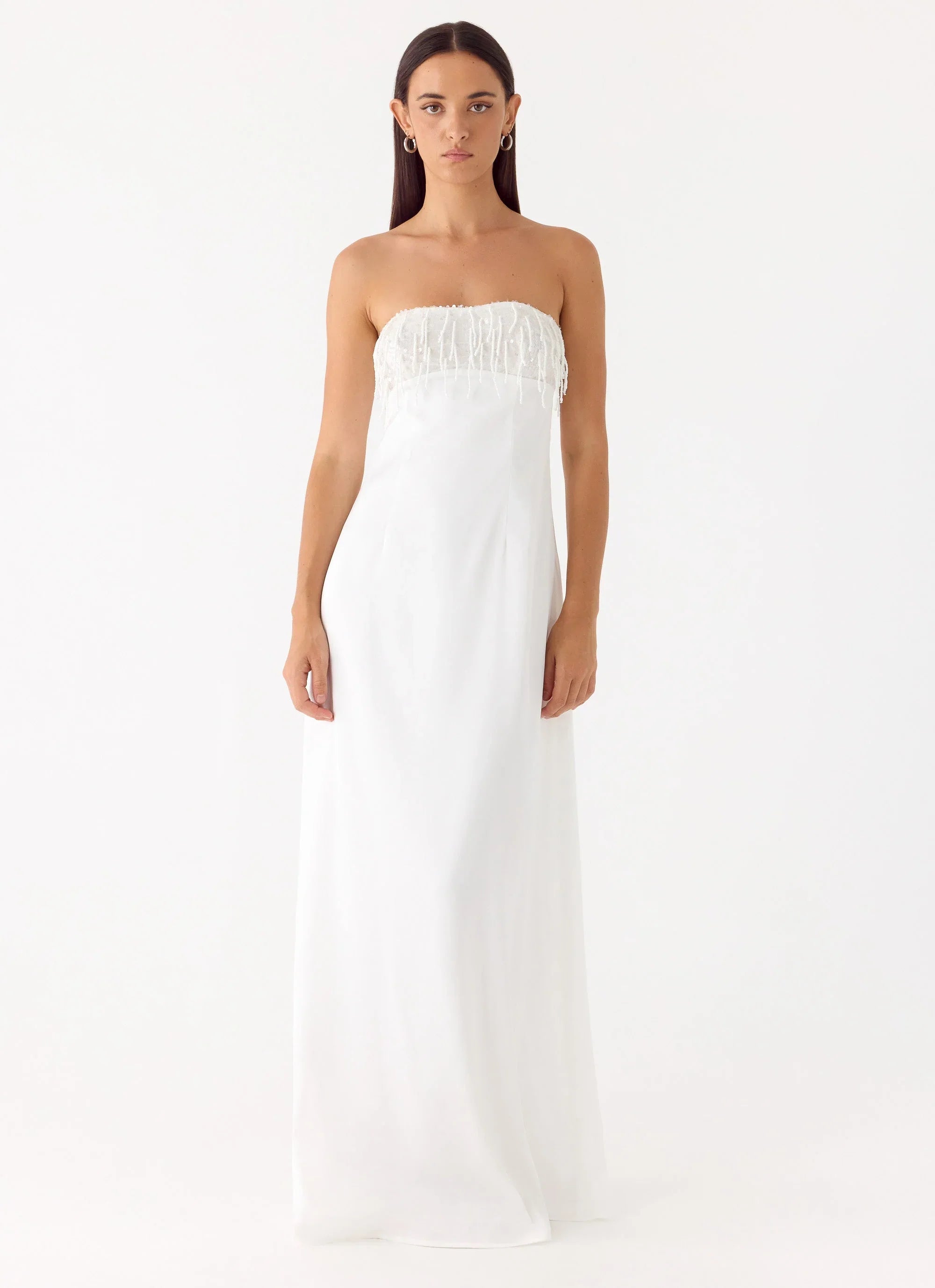 Miftie Beaded Sequin Maxi Dress White