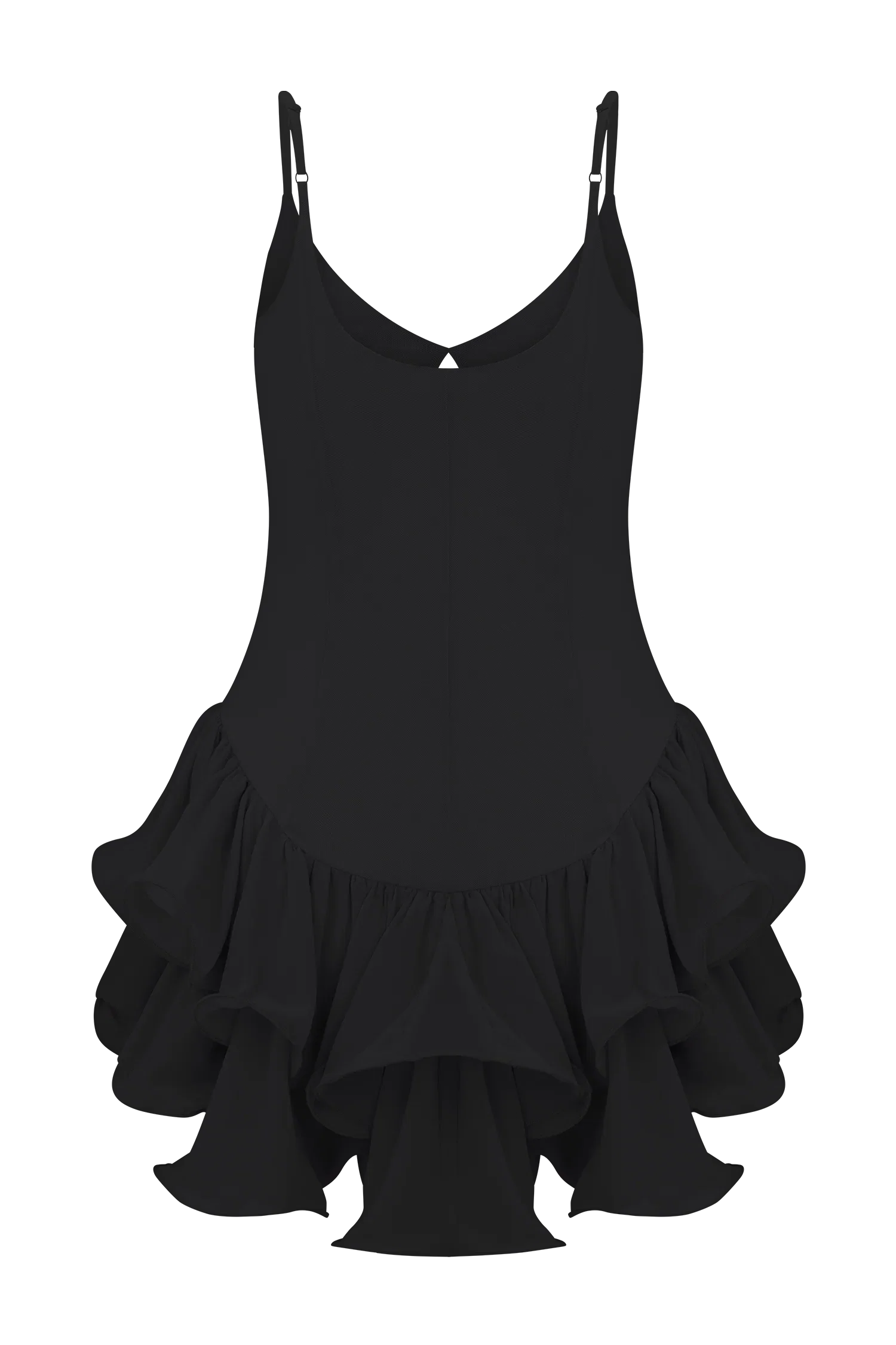 Calantha Ruffle Mesh Mini Dress Black