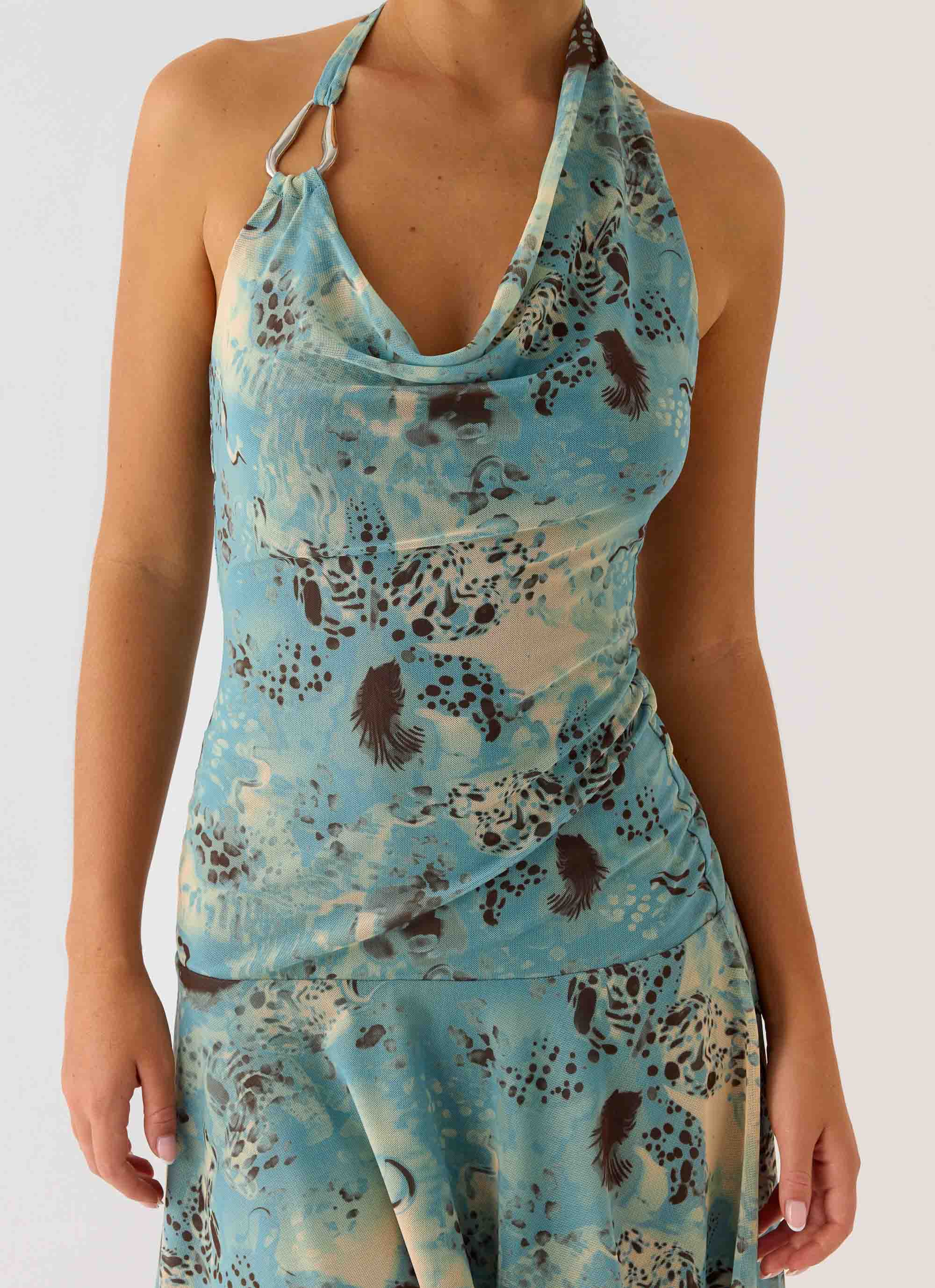 Bad Alive Halter Hanky Mini Dress Aqua Blur