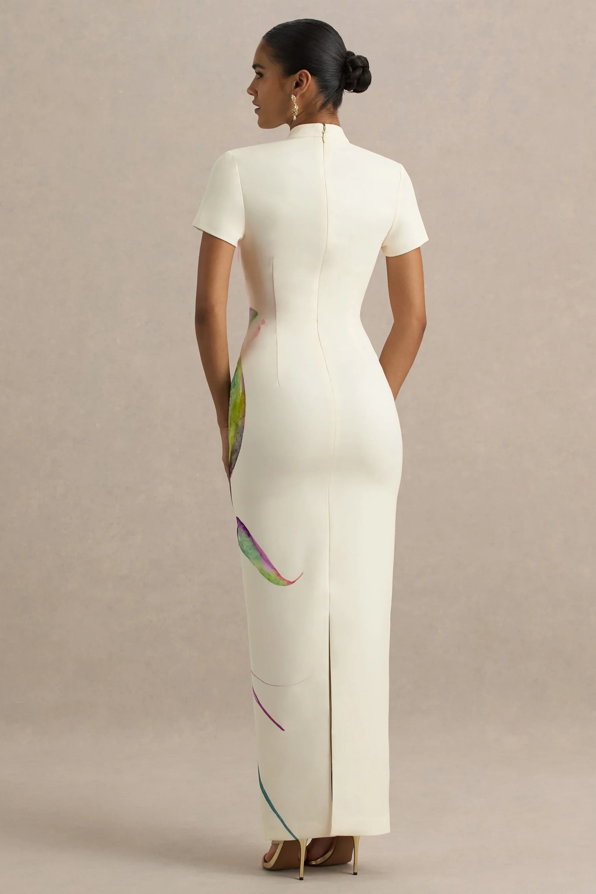 Hessie White Lily Print High Neck Maxi Dress
