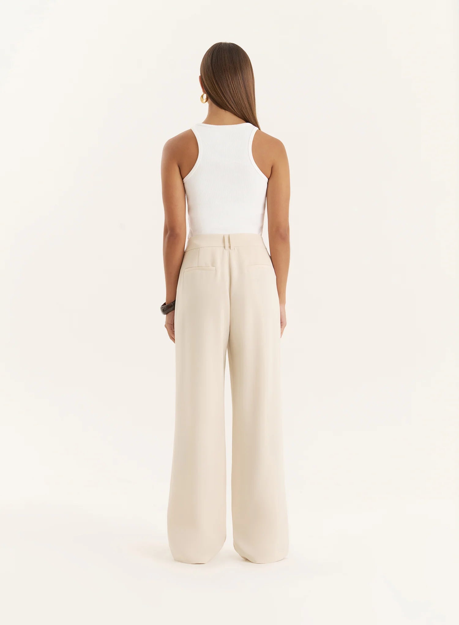 Cream Tailored Wide Leg Trousers