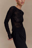 Omari Embroidery Long Sleeve Knit Top Black