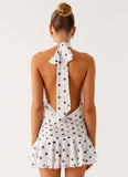 Willow Chiffon Mini Dress White Polka Dot