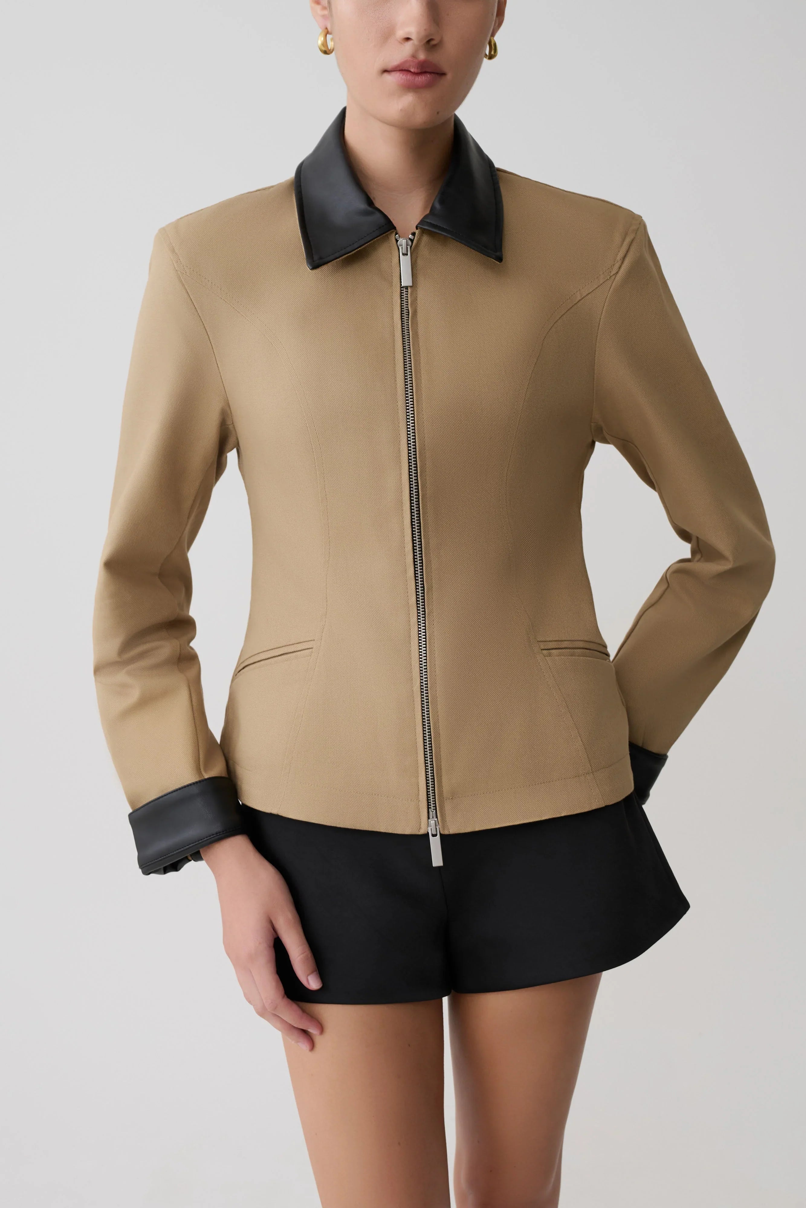 Solange Zip Up Collared Jacket Natural