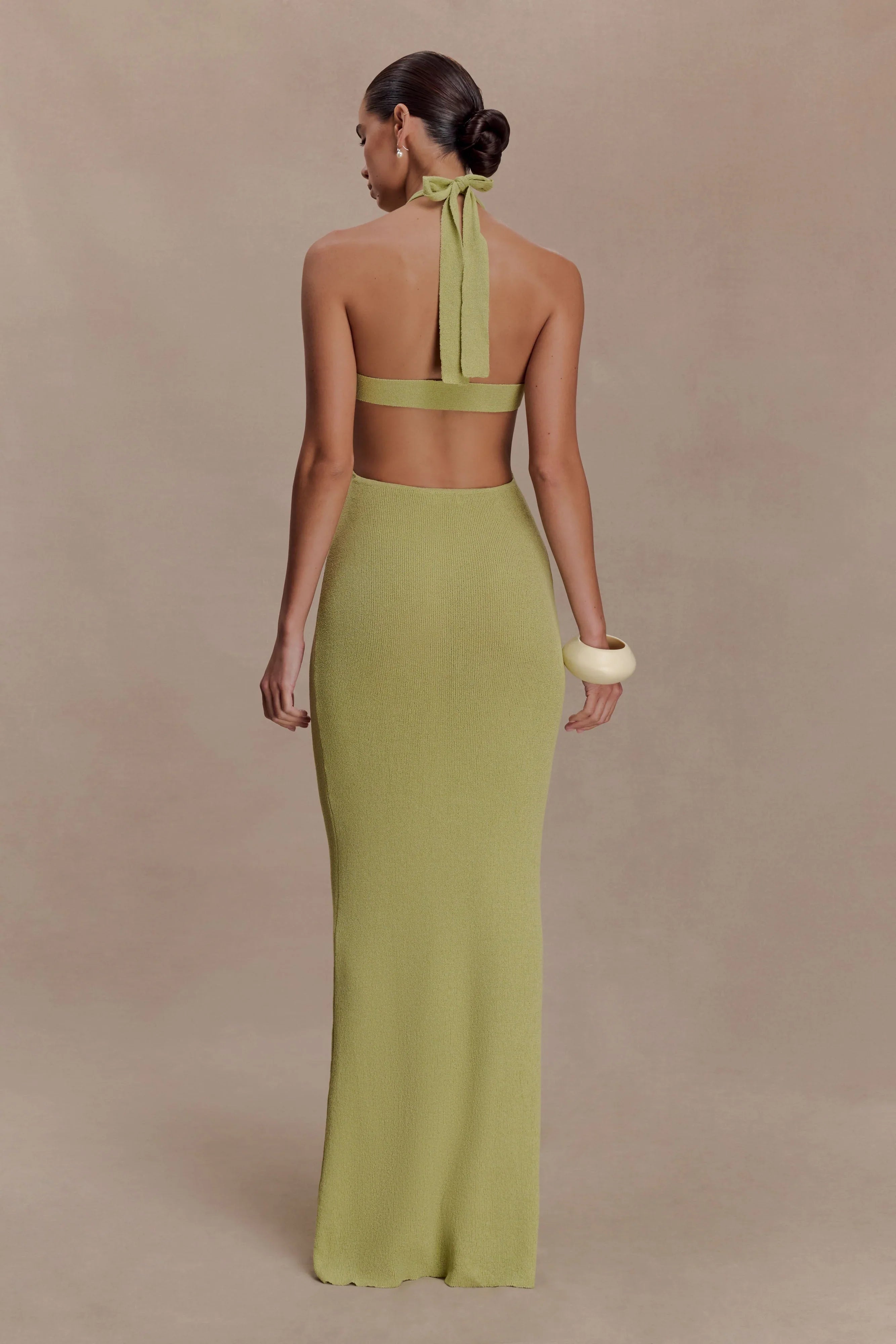 Theresea Halter Knit Maxi Dress Light Olive