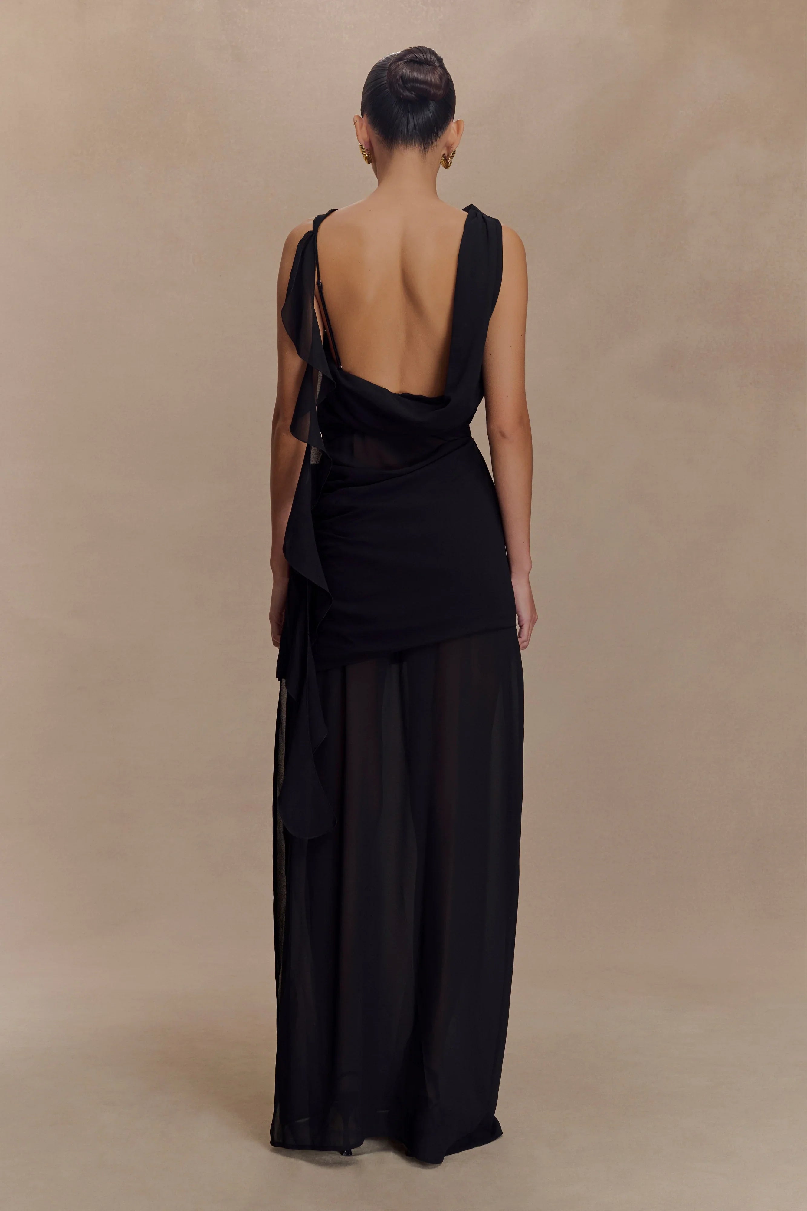 Daria Draped Chiffon Maxi Dress Black