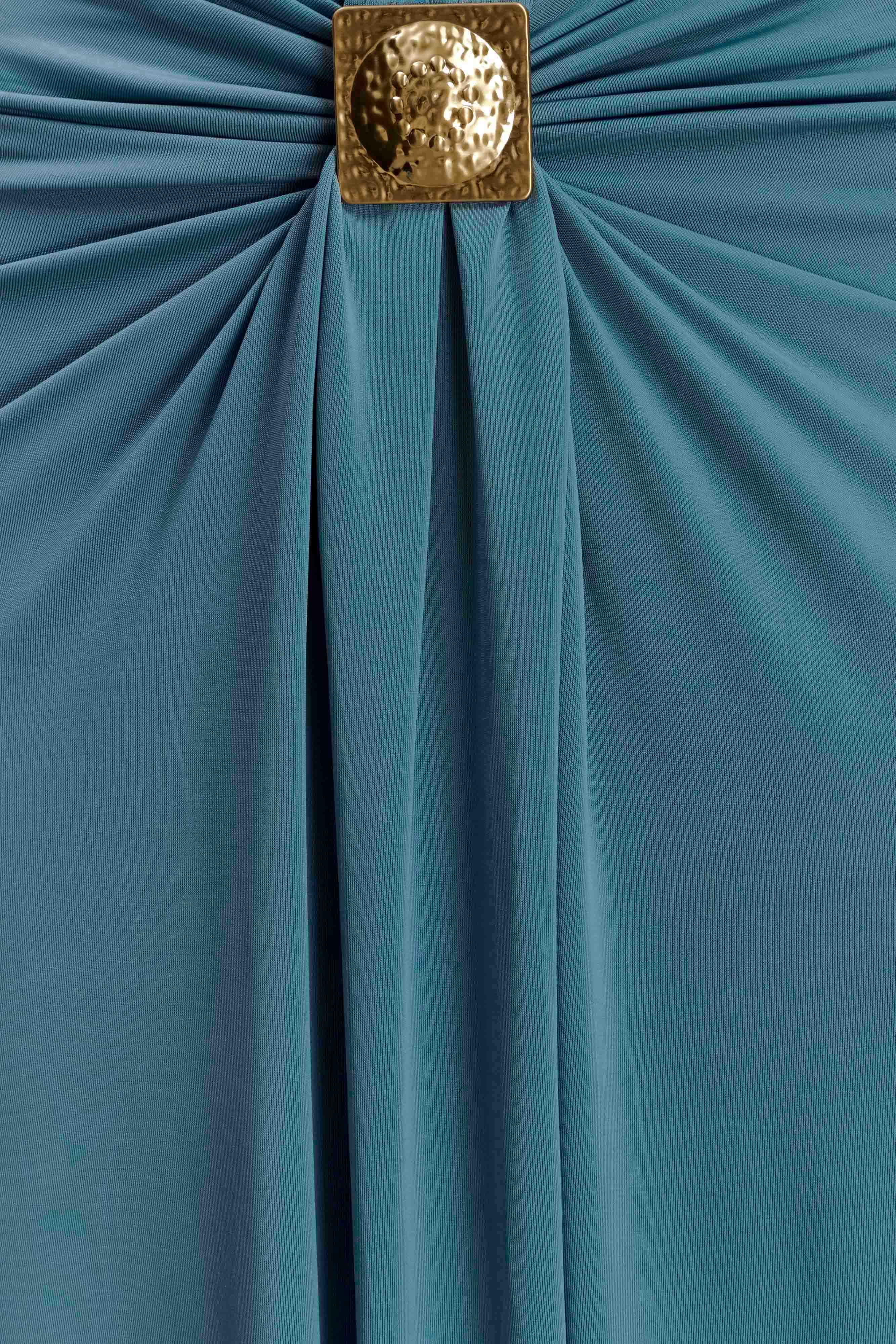 Erina Slinky Ruched Maxi Skirt With Hardware Teal