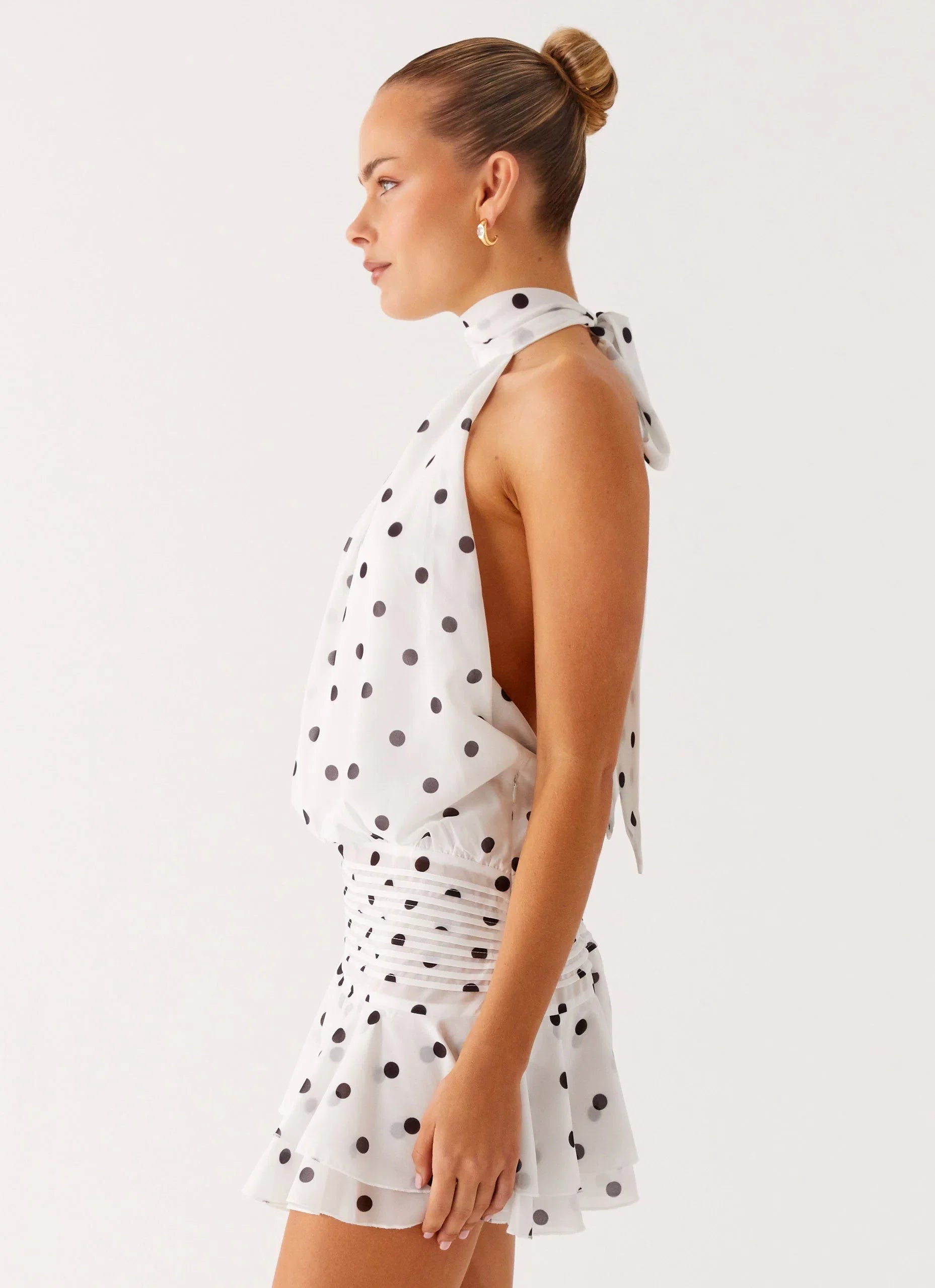 Willow Chiffon Mini Dress White Polka Dot