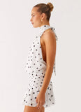 Willow Chiffon Mini Dress White Polka Dot