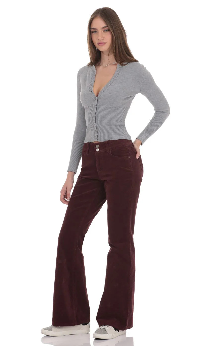 Corduroy Flare Jeans in Burgundy