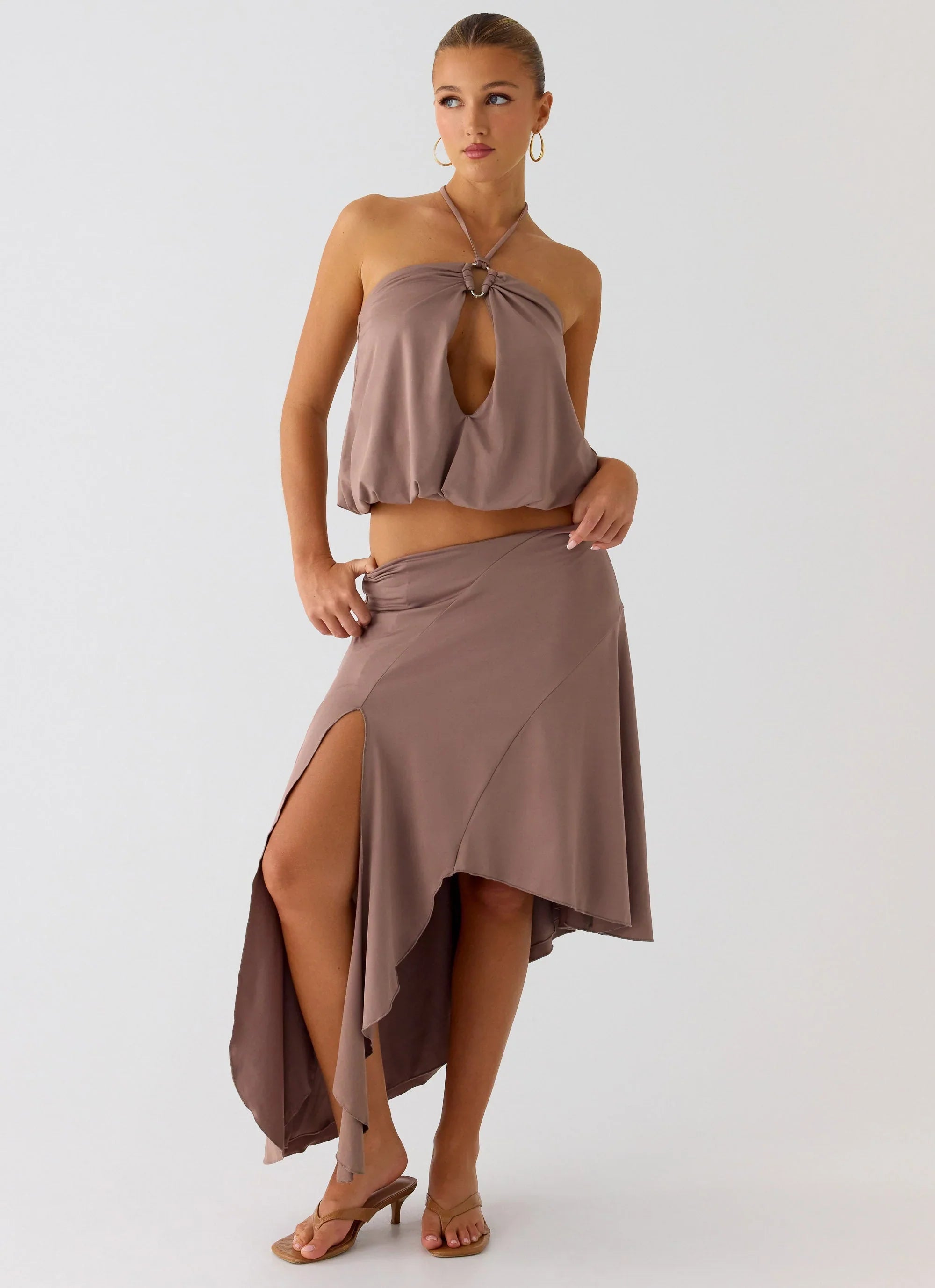 Jisoo Asymmetric Midi Skirt Desert Taupe