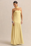 Bambi Lemon Bandeau Neck Maxi Dress With Scarf Detail