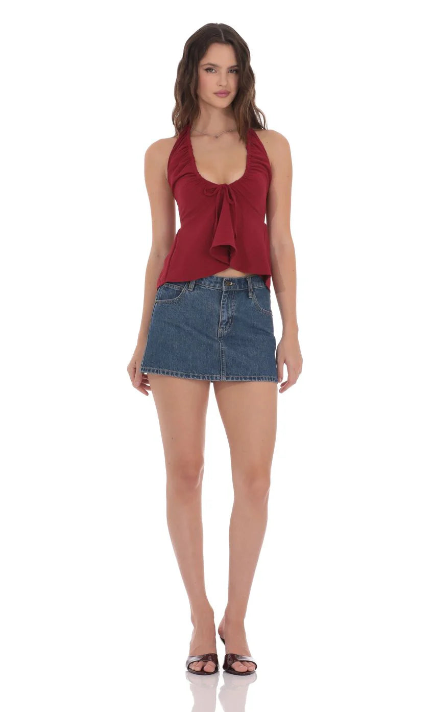 Scrunch Halter Top in Red