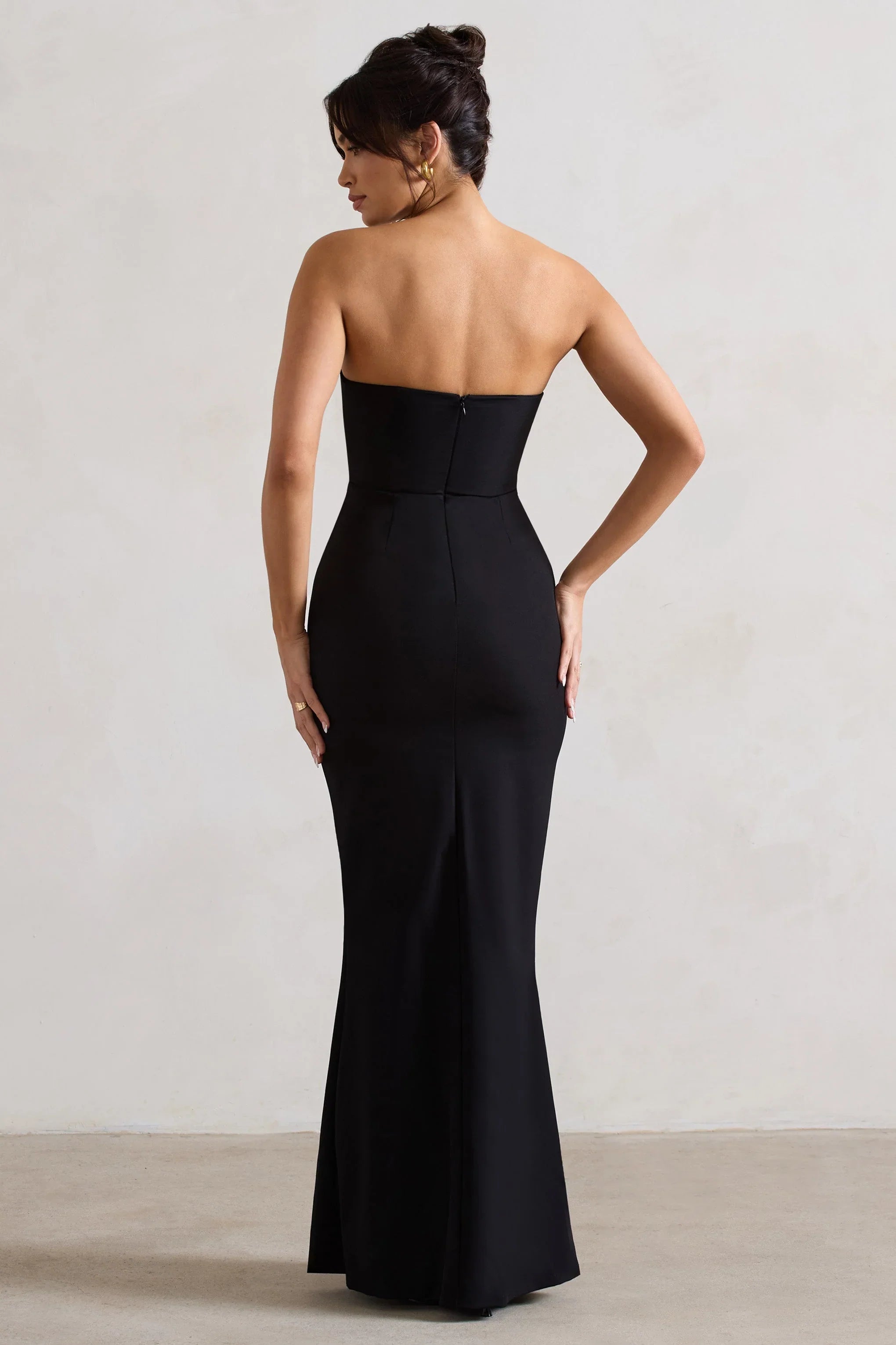 Enticed Black Strapless V Neck Maxi Dress With Flowers