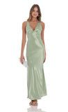 Satin V Neck Maxi Dress in Sage