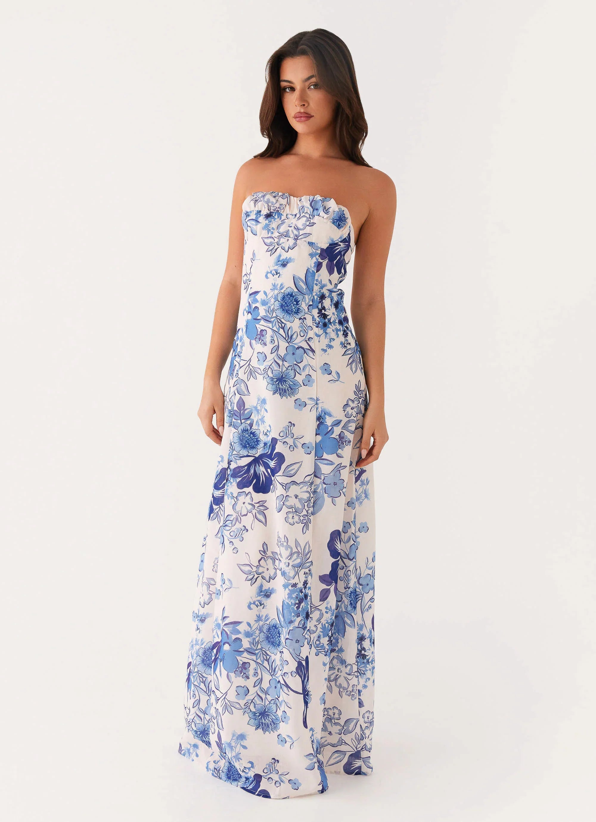 Tayla Linen Maxi Dress Serene Sky Floral