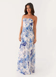 Tayla Linen Maxi Dress Serene Sky Floral