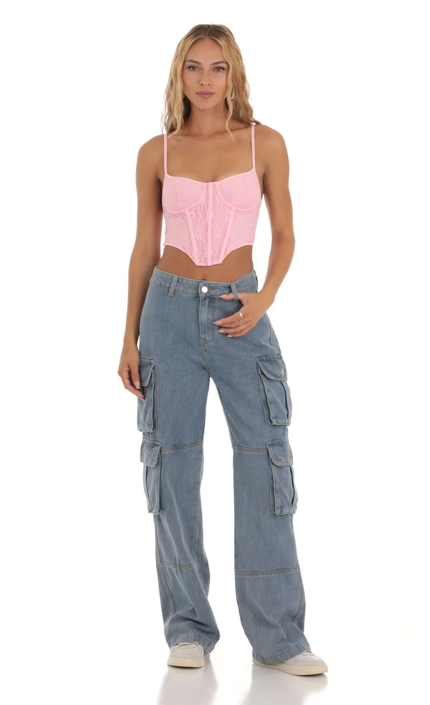 Lace Corset Top in Pink