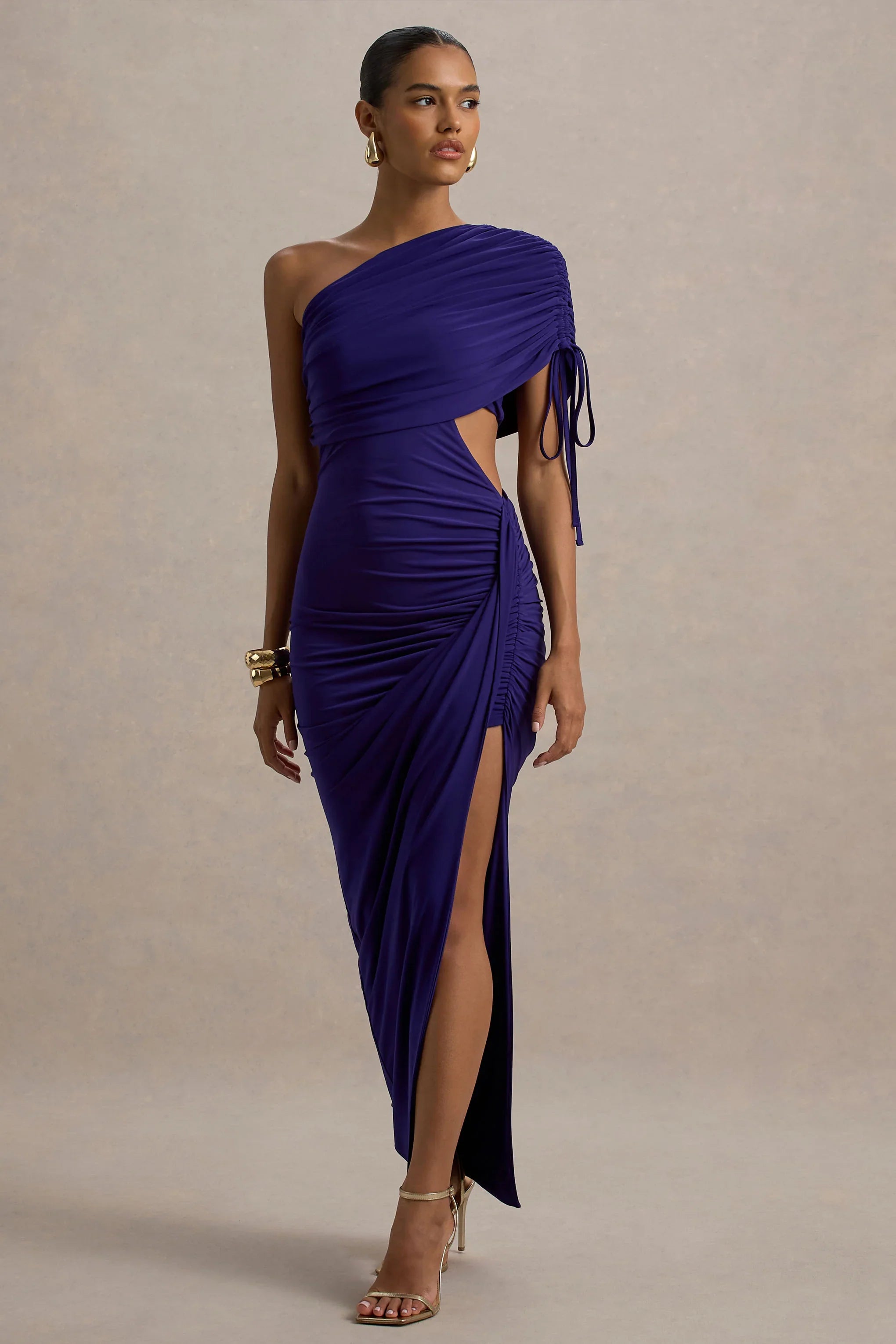 Trance Blue Asymmetric Maxi Dress with Split