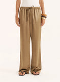 Mocha Satin Tie Waist Wide Leg Trouser