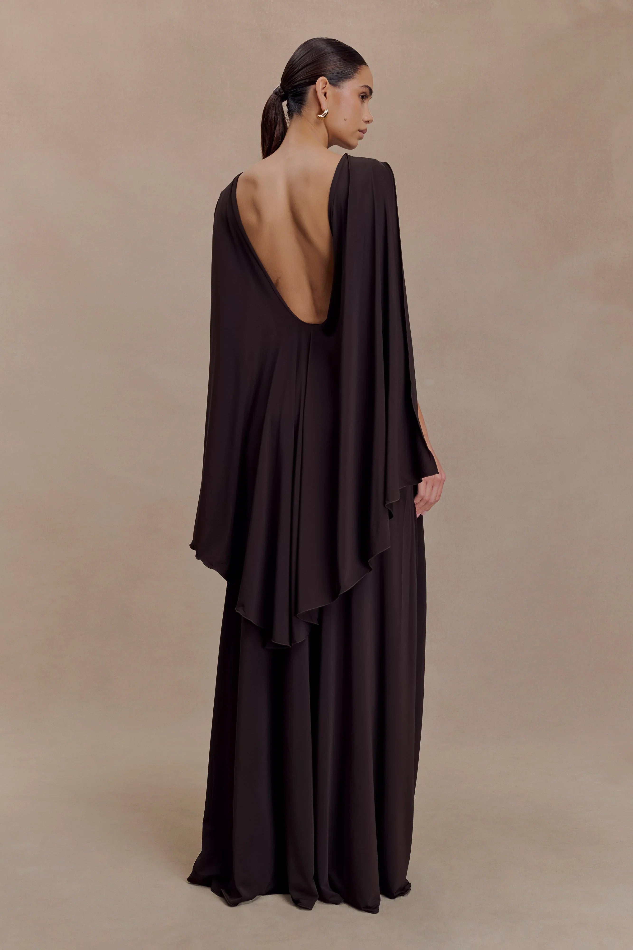 Emory Jersey Cape Maxi Dress Chocolate