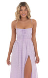 Floral Embroidered Open Back Midi Dress in Lavender
